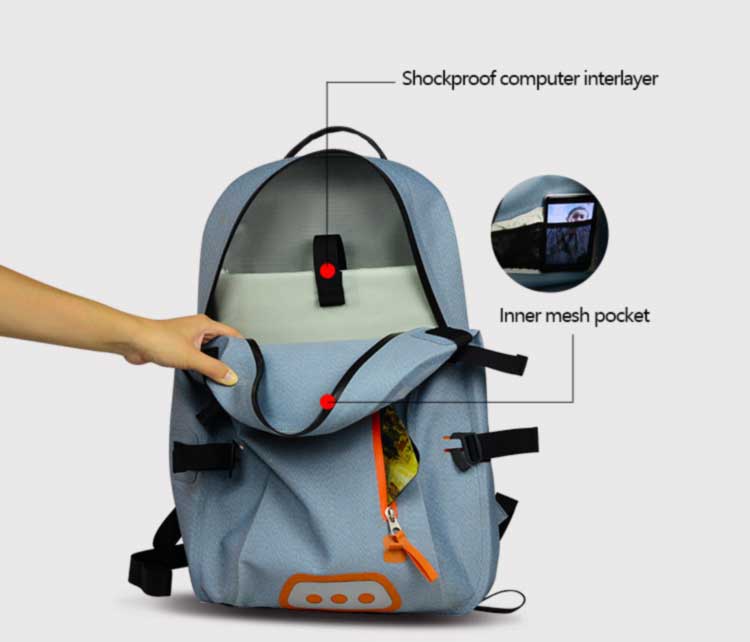 shockproof laptop compartment and mesh pocket inside waterproof backpack